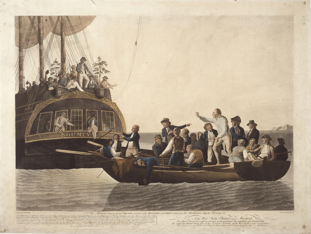 Namenmonument – Historical reference, Mutiny on the HMS Bounty Historical engraving of the mutiny on HMS Bounty, used as reference for the Namenmonument installation